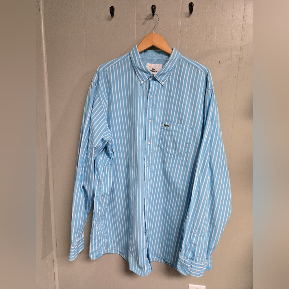 Lacoste Blue Striped Men's Shirt Size 2XLT Crocodile